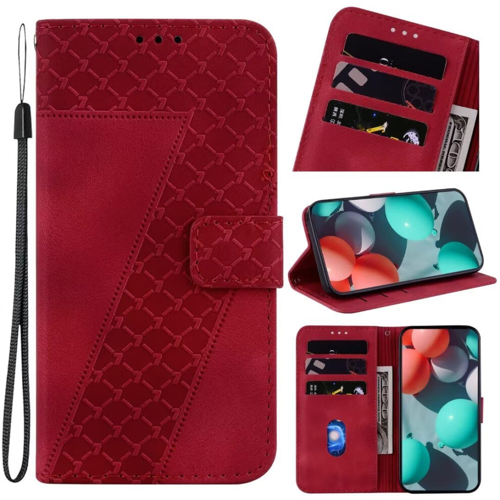 4G Case, Shockproof Pu Leather Folio Wallet, Embossed Flower Kickstand, Card Holder, Rose Red 9105992195558