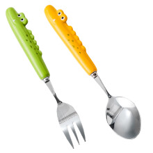 Gabel- und Löffelset für Kleinkinder, Edelstahl- und Silikonbesteck mit einzigartigen und niedlichen Designs, perfekt dimensioniert für die