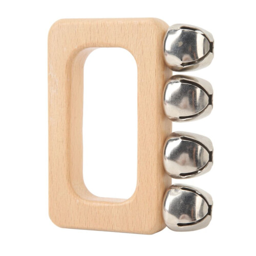 Campana de mano de baile de madera con mango rectangular de metal 2