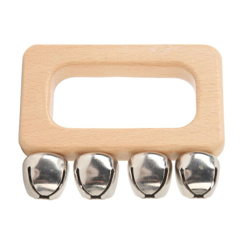 Campana de mano de baile de madera con mango rectangular de metal 1