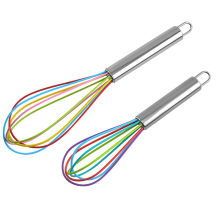 Vielseitiger Küchenhelfer: Silikon-Schneebesen, robuster Edelstahlkern und ergonomischer Griff, kratzfest, 2er-Pack, farbig
