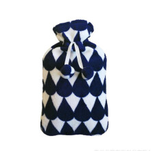 Plush Hotwater Bag Cover Faux Fur Hand Warmer Winter Hot Water Bottle Cover Dark Blue Pompom Xmas Case