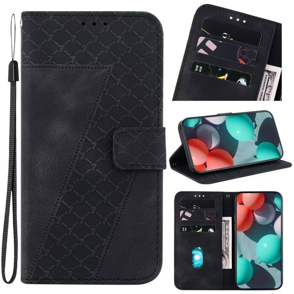 Shockproof Pu Leather Flip Folio Wallet With Kickstand, Embossed Flower, Card Holder, For Google Pixel 7A Black 9105992196098