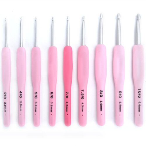 9Pcs Crochet Set Pink Soft Handle DIY HandWoven