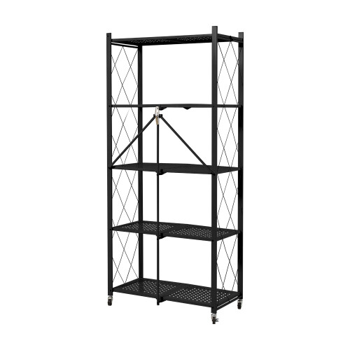 Living And Home 5-Tier Foldable Metal Storage Shelf with Casters, Black 2