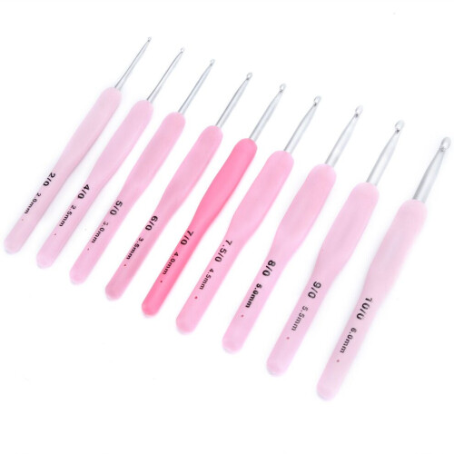 9Pcs Crochet Set Pink Soft Handle DIY HandWoven 2