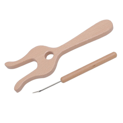 Stickgaffel och nålkit i bokträ, slick 1