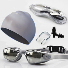 Kit da nuoto 4 in 1 | Occhialini - Cuffia - Tappi per le orecchie - Clip per il naso | Lenti comode, regolabili, antiappannamento e con prot