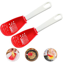 Spülmaschinenfeste Küchenhelfer, multifunktionaler Kochlöffel zum Zerdrücken und Reiben von Knoblauch, hitzebeständig, ungiftig, rot-schwarzes