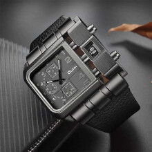 Oulm - Reloj de pulsera rectangular de cuarzo para hombre con correa de piel negra, resistente al agua y a los arañazos, ideal para el traba