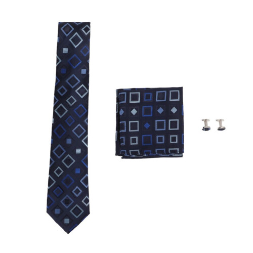 Herren-Krawatten-Set, Einstecktuch, Manschettenknöpfe, Polyester, Seide