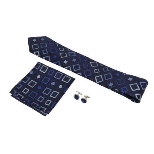 Herren-Krawatten-Set, Einstecktuch, Manschettenknöpfe, Polyester, Seide 2