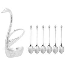Conjunto de colher de aço inoxidável, modelo otomano, com suporte ornamental para colher, em liga de zinco, ideal para mesas modernas.