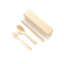 Conjunto de talheres sustentáveis de palha de trigo, utensílios de viagem reutilizáveis para refeições ecológicas, leves e portáteis para