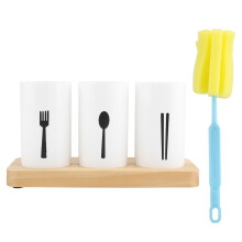 Bandeja de bambu versátil com tigelas de cerâmica, organizador de condimentos multiuso, utensílio de apresentação elegante para talheres e