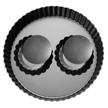 Tærteformsæt med aftagelig bund, non-stick belægning, rengørbar bageplade i kulstofstål til forskellige størrelser, riflede kanter (2,5 x 23
