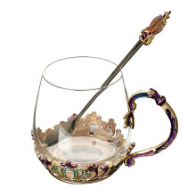 Tasse à thé artisanale en verre émaillé sans plomb avec cuillère, verre réutilisable résistant à la chaleur pour café, lait et jus chauds,
