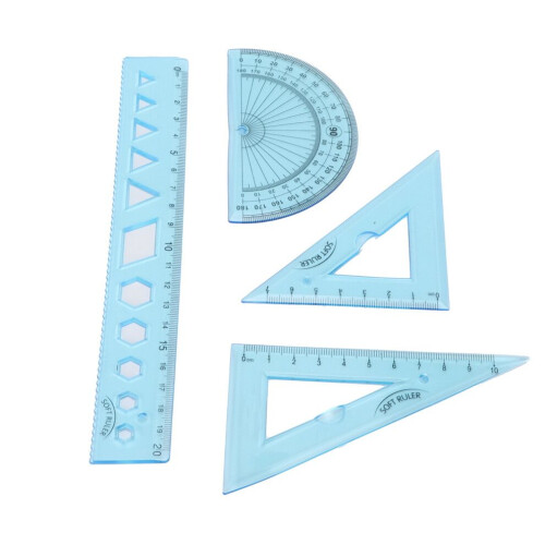 Ruler Kit FourPiece Soft Plastic Transparent Blue 2