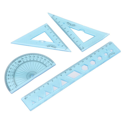 Ruler Kit FourPiece Soft Plastic Transparent Blue 1