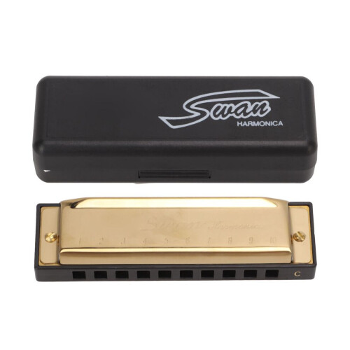 Harmonica verchroomd koperen plaat goudkleurig 10