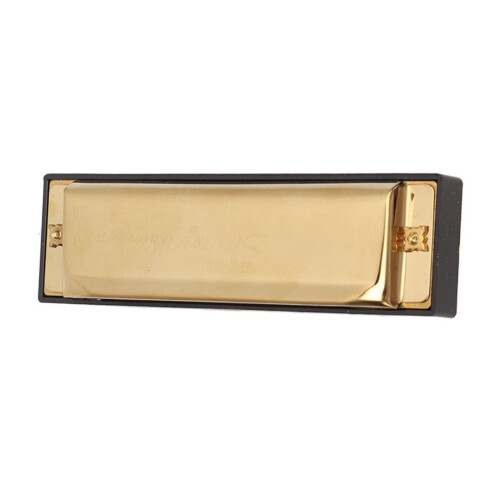 Harmonica verchroomd koperen plaat goudkleurig 10 2