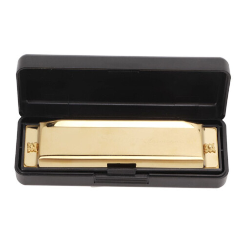 Harmonica verchroomd koperen plaat goudkleurig 10 1