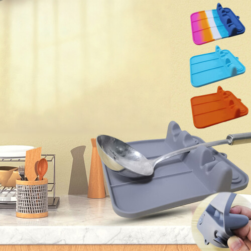 Compact Silicone Spoon Rest Organizers Nonslip Suction-Orange 1