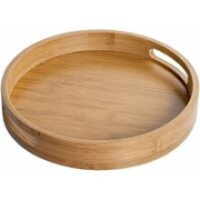 Tavă rotundă decorativă, lemn de bambus elegant pentru micul dejun, băuturi, gustări, suprafețe netede și culoare, design modern și elegant
