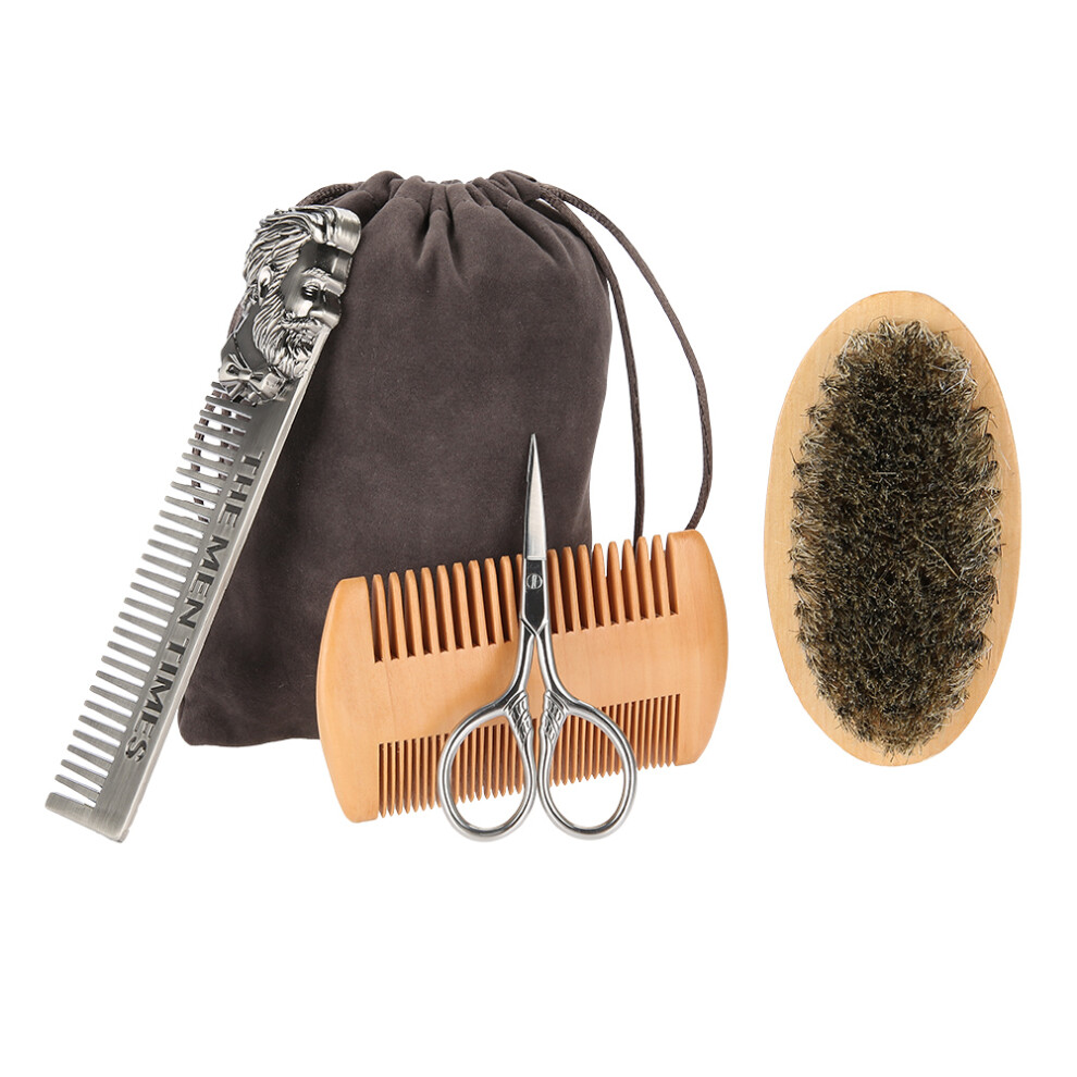 Unisex Beard Brush Set Double Sided Styling Comb Scissor Repair Kit For Men's Grooming