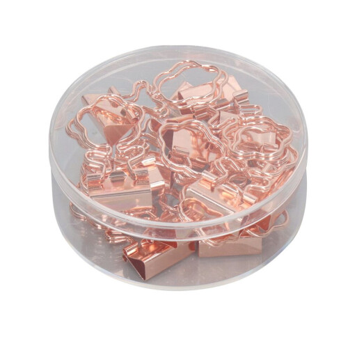 15 roségoldene Binderclips mit starker Klemmkraft