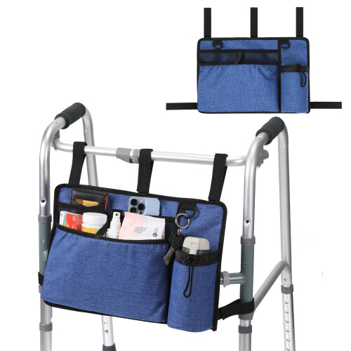Bags For Folding Walker Cup Holder Basket Storage Organizer Pouch Blue