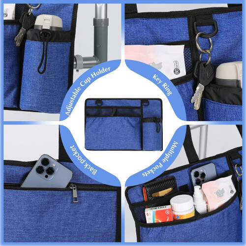 Bags For Folding Walker Cup Holder Basket Storage Organizer Pouch Blue 1
