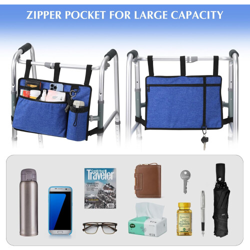 Bags For Folding Walker Cup Holder Basket Storage Organizer Pouch Blue 2