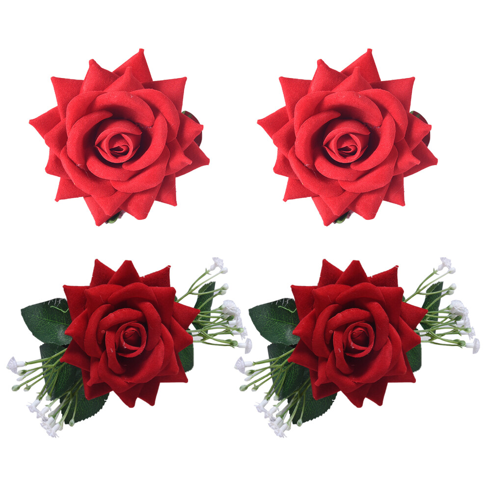 Pack of 4 Curtain Tiebacks Clips Elegant Artificial Rose-Red-image-OPC-PN59ZBM-NEW