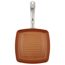 Induction Copper Pan For Indoor Use, Non Stick Saute Fry Pan With Ceramic Coating Even Heat Distribution Ergonomic Handle Grooved Base Square Grill Pa