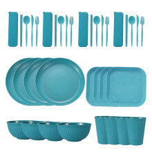 Conjunto completo de jantar com talheres, leve e durável, 36 peças, textura natural, material ecológico e sustentável.
