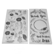 2 sellos de silicona con estampado transparente de plantas y mariposas