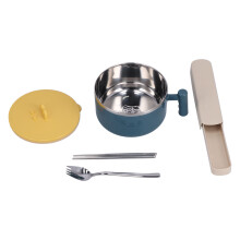 Tigela de sopa de aço inoxidável com tema de moedor de café de madeira em estilo vintage, com dupla camada de isolamento, tampa anti-respingos e