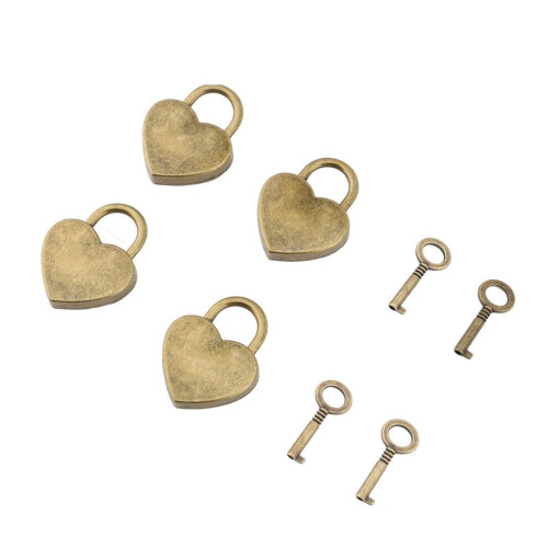 4 Sets Heart Padlock Key Set Decorative Metal 1