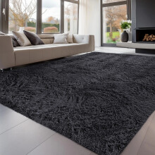 Fluffy Rugs Large Rug For Living Room Bedroom Carpet Non Slip Kitchen Floor Mat Black_160 x 230 cm