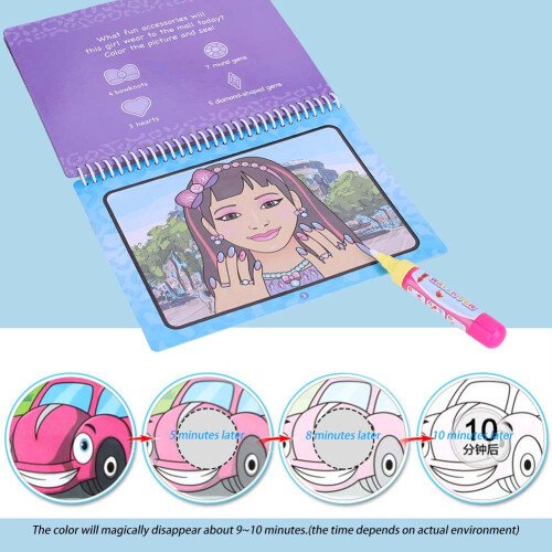 Water Coloring Drawing Book with Refillable Pen for Kids, 15.5*19cm 2