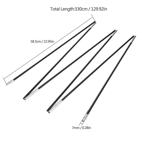 Fiberglas-Tentstangen-Set zum Campen – 6 Segmente, Schwarz 2