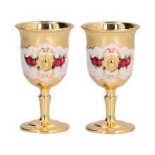 2 Metallbecher mit exquisiter Blumenmalerei
