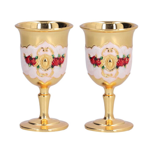 2 Metallbecher mit exquisiter Blumenmalerei
