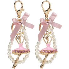 2Pcs Keychain Pendant Ballet Girl Diamond Studded