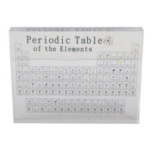 Tabla periódica con elementos reales en el interior transparente
