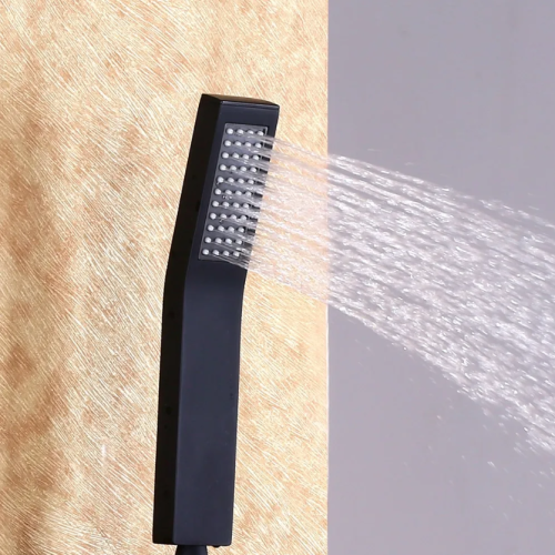 Quadratischer Handbrausekopf aus massivem Messing, mattschwarz
