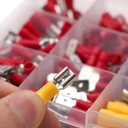 Caixa com 280 terminais elétricos de crimpagem simples e estojo de armazenamento. 2