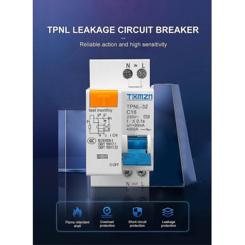 Διακόπτης υπολειπόμενου ρεύματος Tpnl Dpnl 230v 1p+n με προστασία από υπερβολικό κα 2