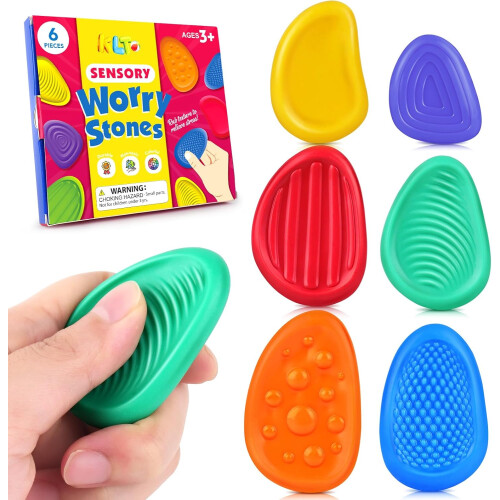 Fidget Toys Αισθητηριακή Πέτρα για Παιδιά: Σετ 6 τεμαχίων με υφή, μαλακή πέτρα ανη